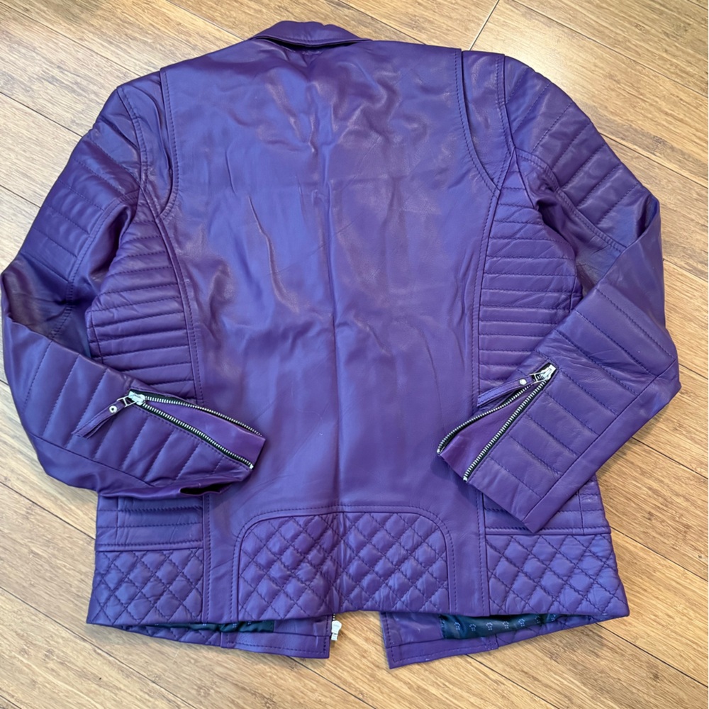 Women’s Purple Quilted Leather Moto Jacket - Picture 5 of 7